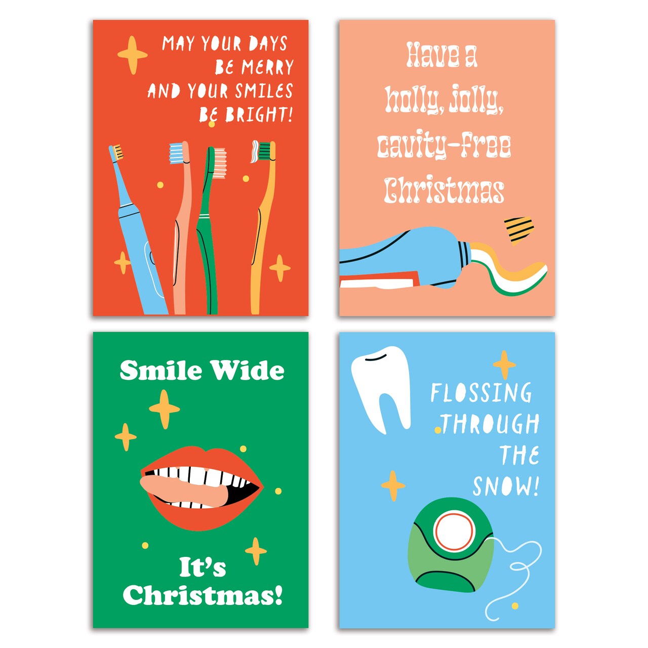 Dental-Themed Christmas Greeting Cards Boxed Set of 24 Holiday Notecards Featuring Funny Tooth and Smile Designs, Perfect for Dentists, Hygienists, and Dental Offices